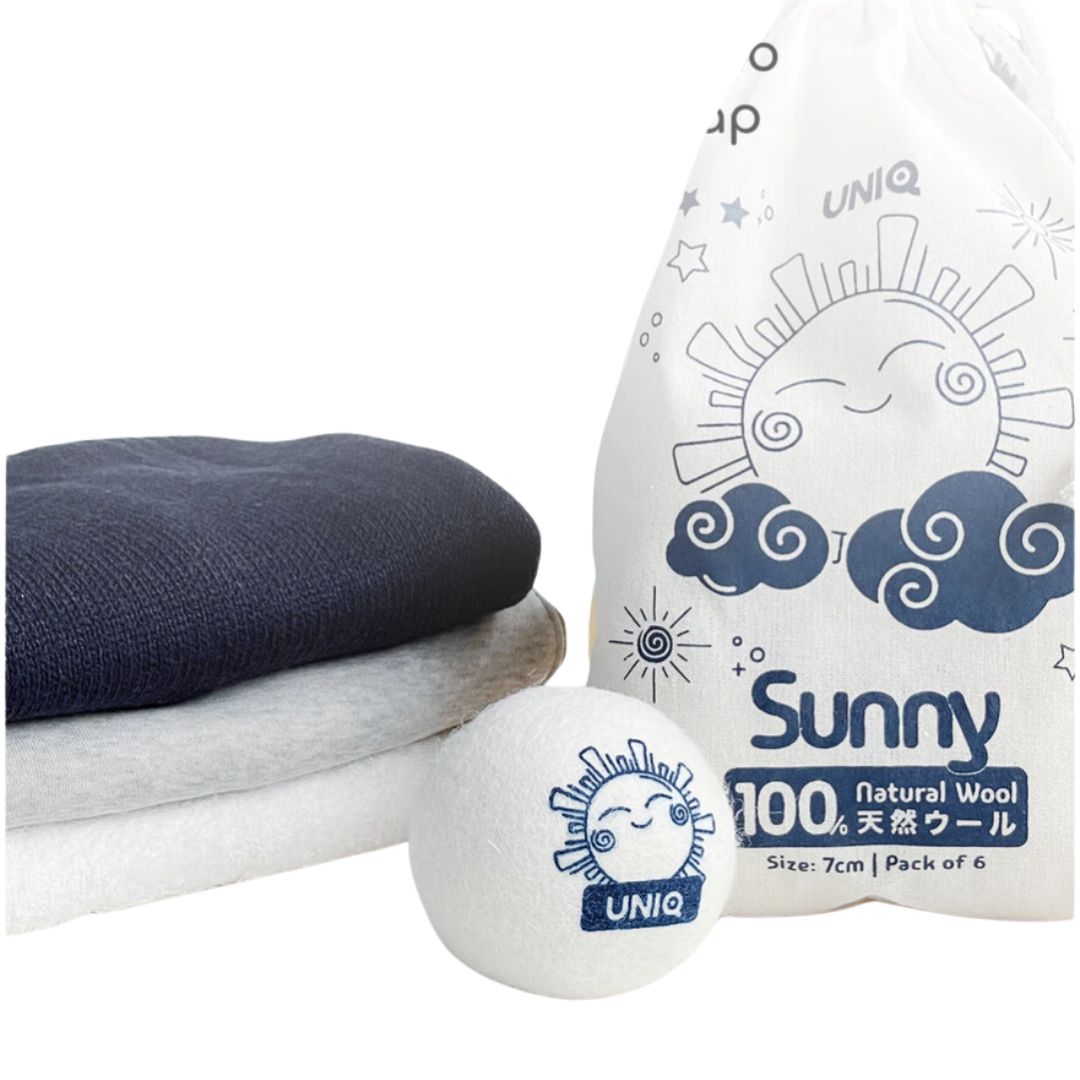 Bộ 6 bóng sấy quần áo len lông cừu UNIQ Sunny giúp khô nhanh tiết kiệm điện, chống nhăn thơm quần áo cho máy sấy giặt